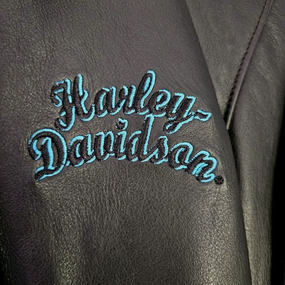 Harley-Davidson ARABELLE Leather Jacket Black Teal 97173-07VW Y2K Unworn Rare - Picture 6 of 15